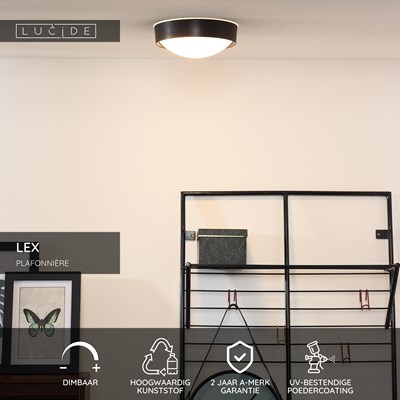 Lucide LEX - Plafonnière - Ø 25 cm - 1xE27 - Zwart